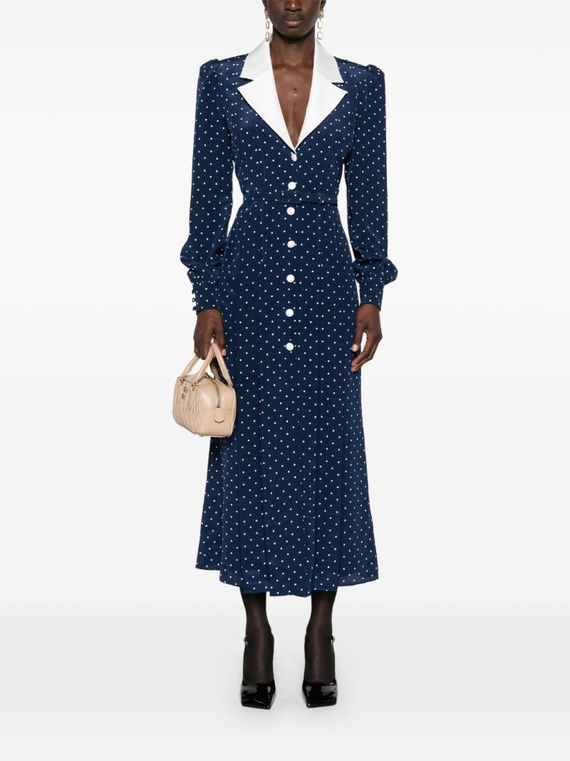 Blue Polka Dot Silk Midi Dress