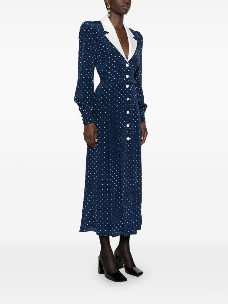 Blue Polka Dot Silk Midi Dress