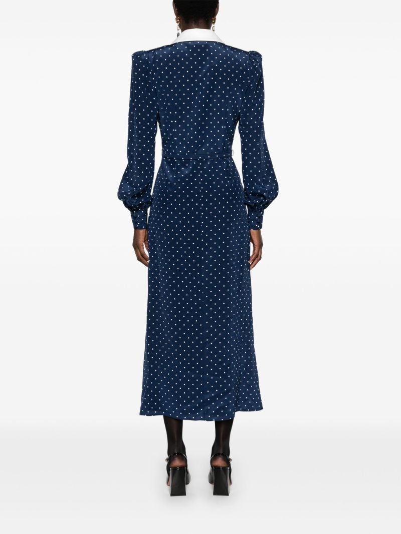 Blue Polka Dot Silk Midi Dress