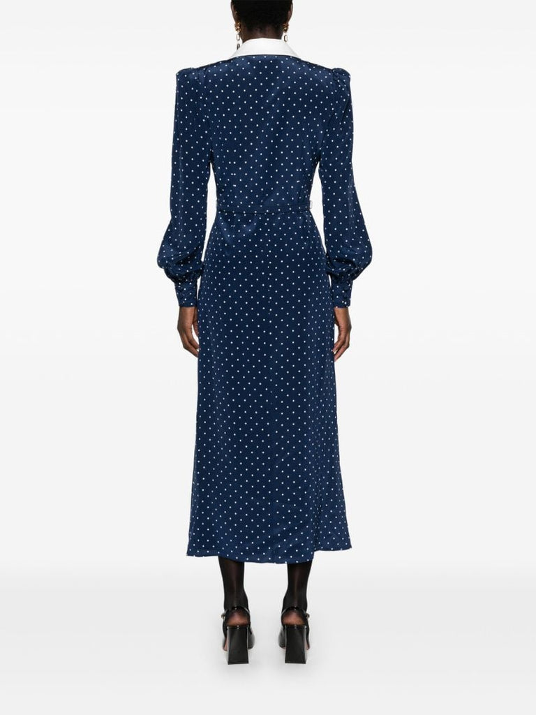 Blue Polka Dot Silk Midi Dress