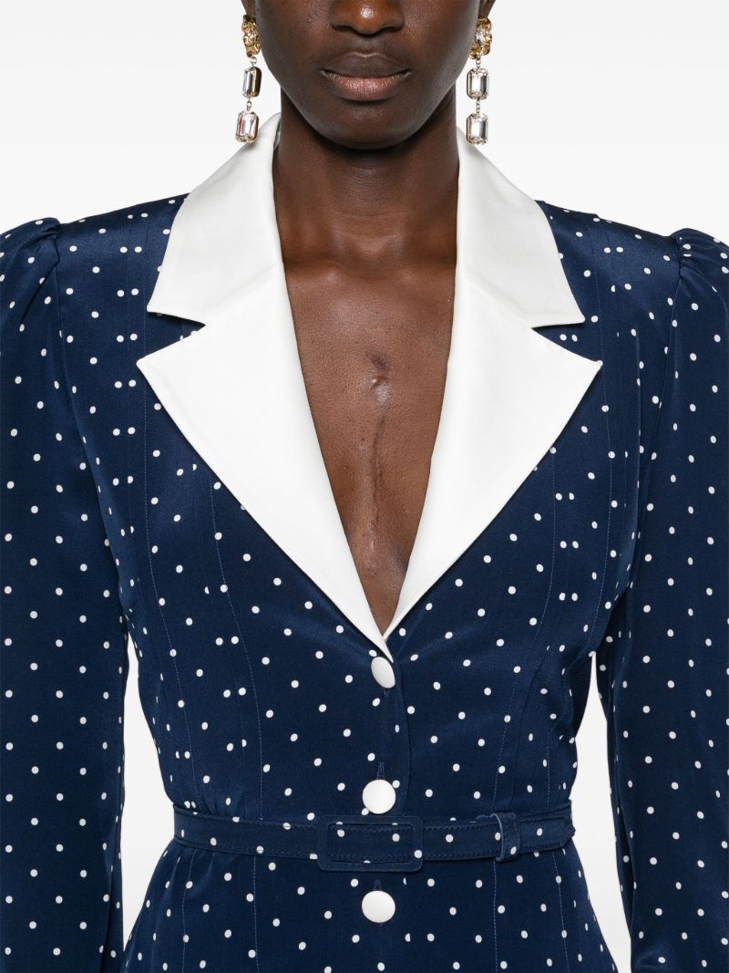 Blue Polka Dot Silk Midi Dress