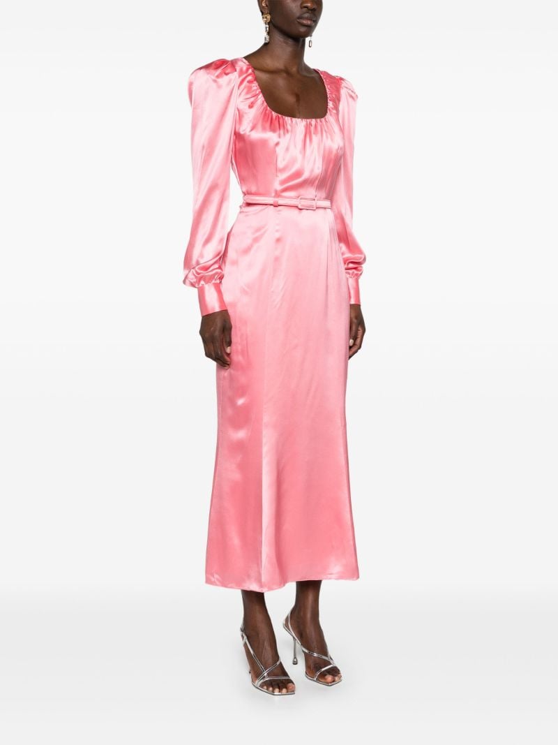 Pink Belted Silk Midi Dress