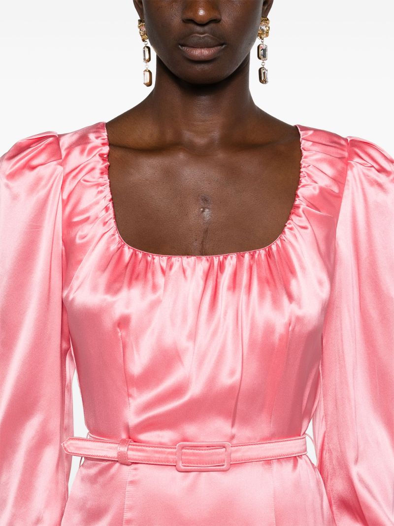 Pink Belted Silk Midi Dress