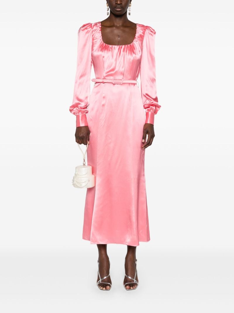 Pink Belted Silk Midi Dress