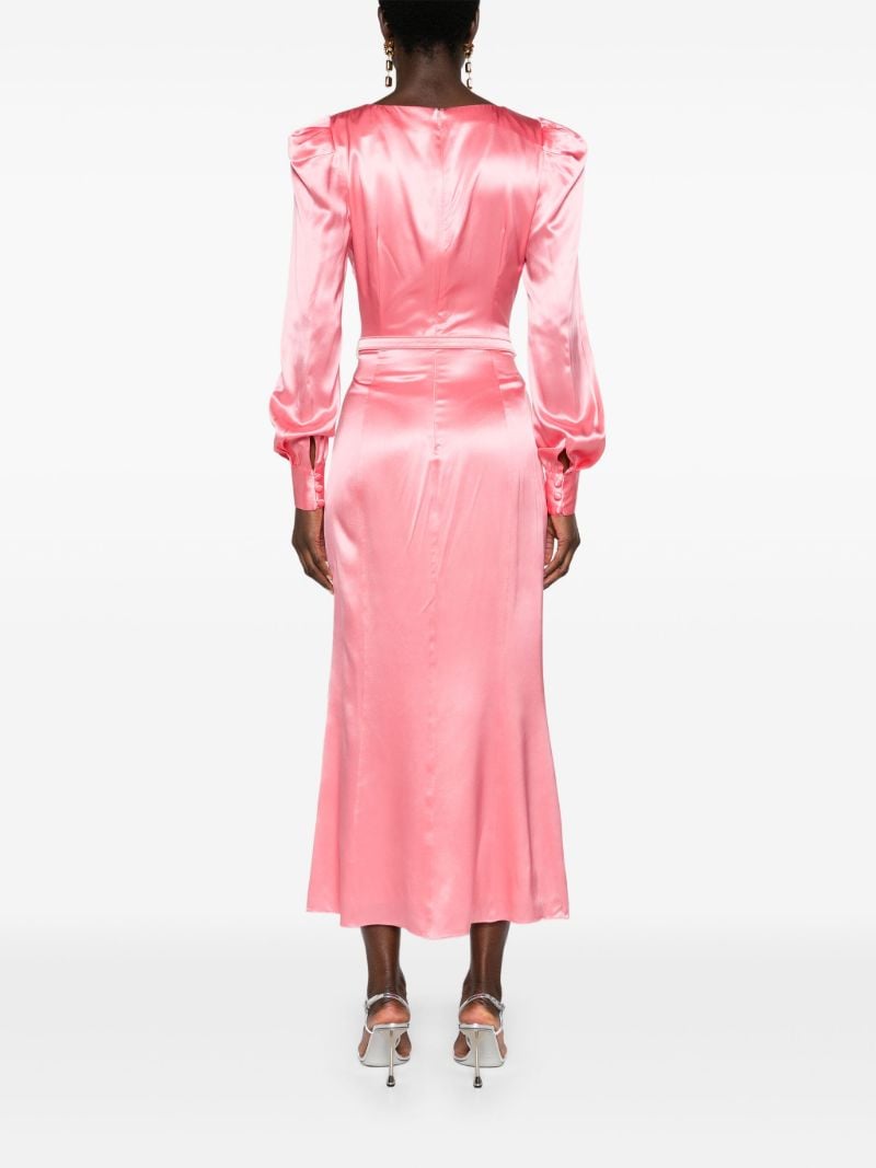 Pink Belted Silk Midi Dress