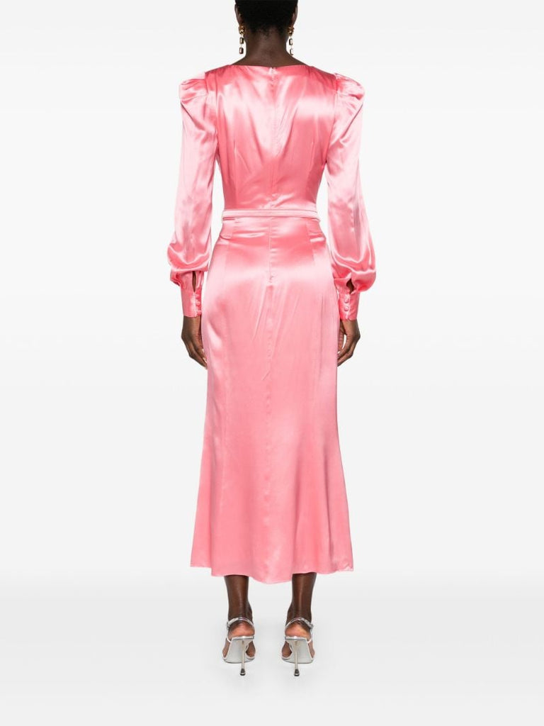 Pink Belted Silk Midi Dress