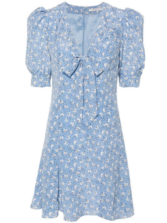 Blue Clover-print Silk Mini Dress