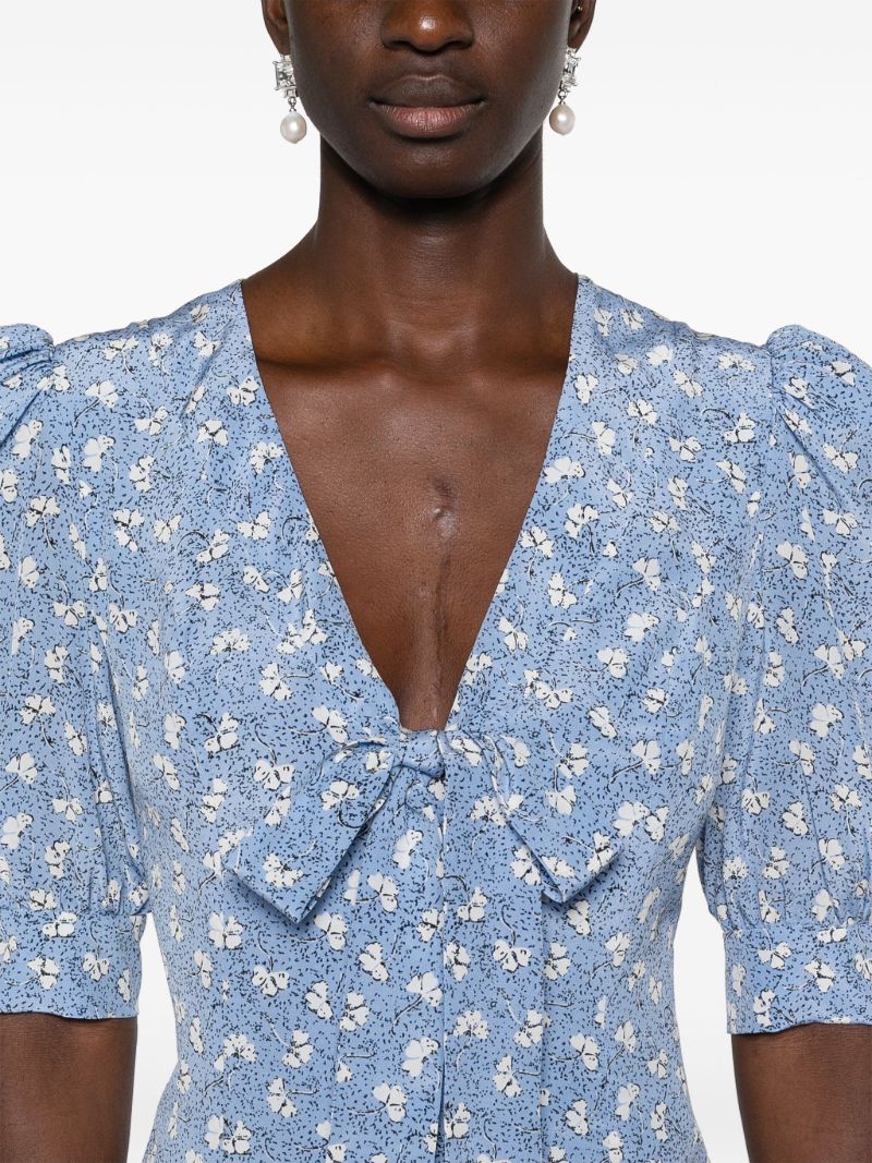 Blue Clover-print Silk Mini Dress