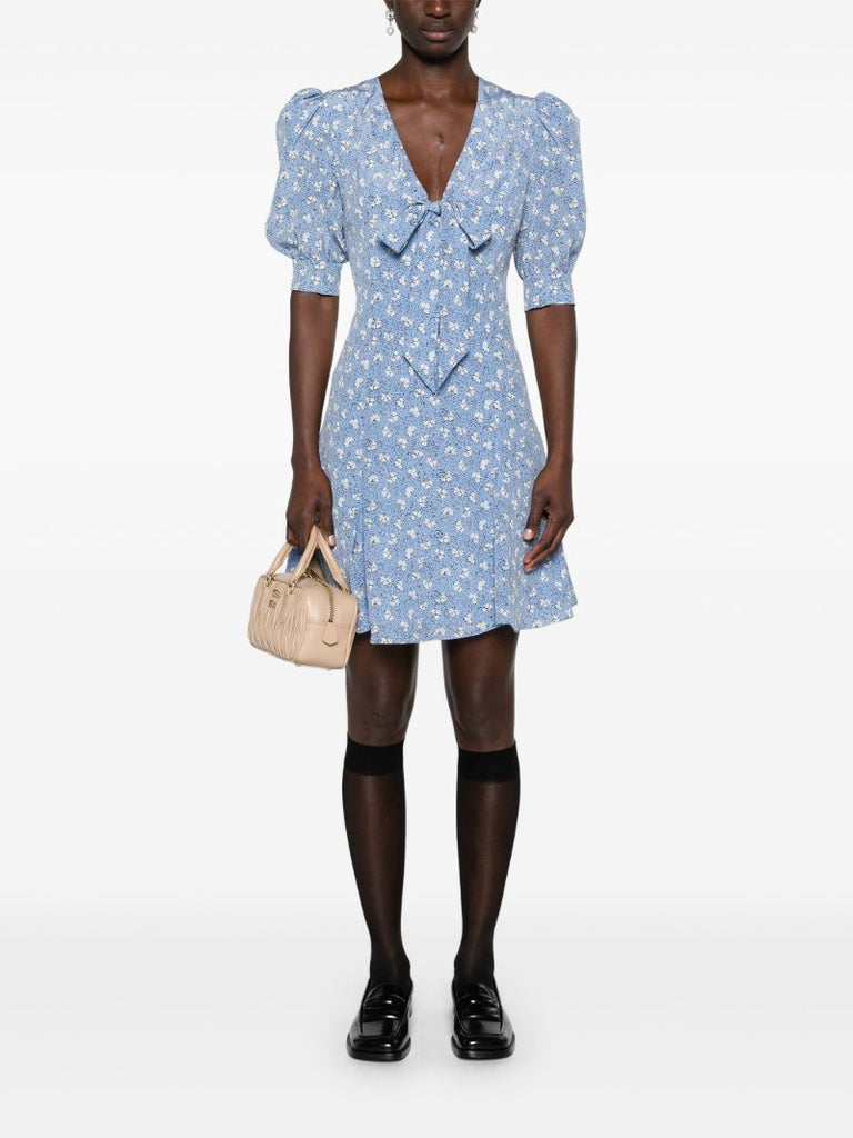Blue Clover-print Silk Mini Dress