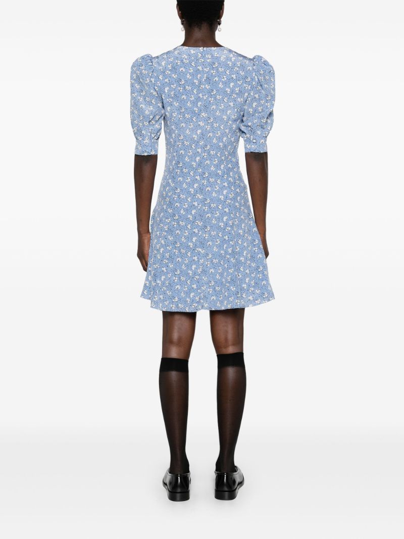 Blue Clover-print Silk Mini Dress
