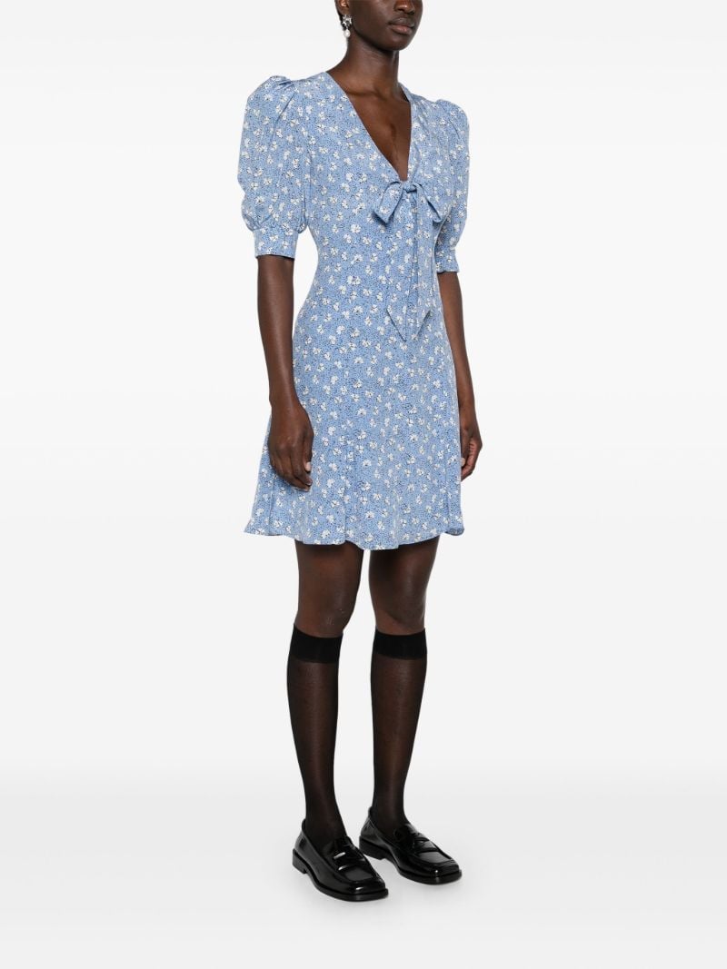 Blue Clover-print Silk Mini Dress