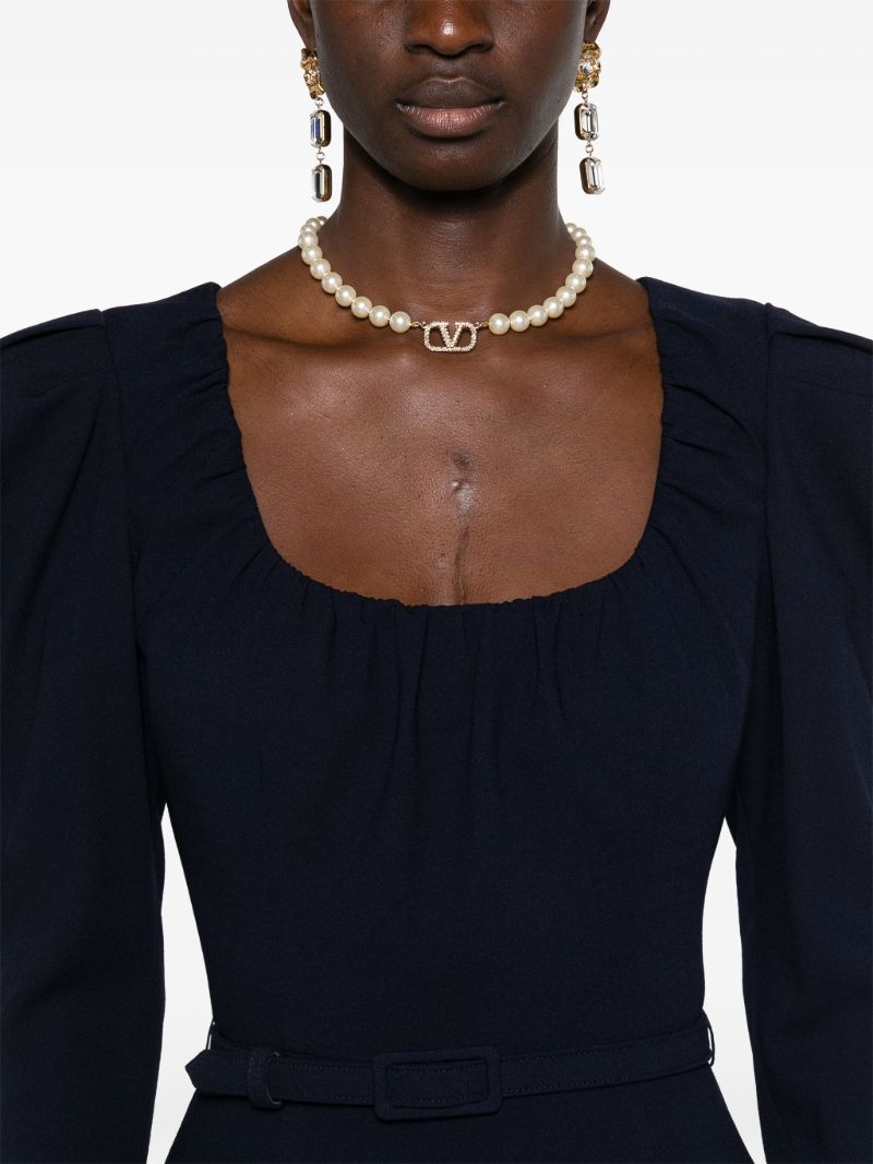 Blue Belted Wool Midi Dress
