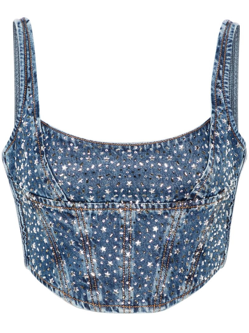 Blue Rhinestone Denim Bustier Top