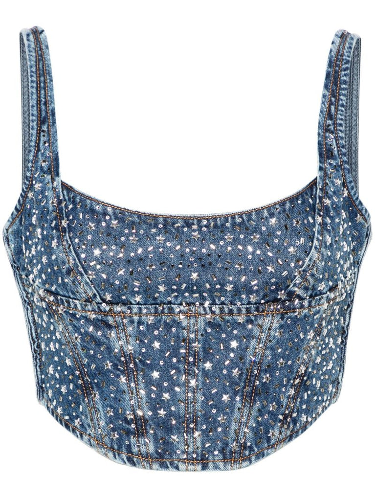 Blue Rhinestone Denim Bustier Top