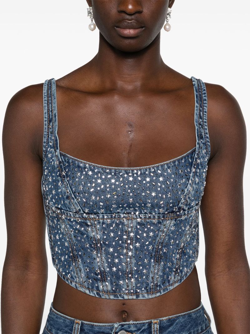 Blue Rhinestone Denim Bustier Top