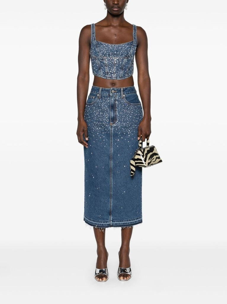 Blue Rhinestone Denim Bustier Top