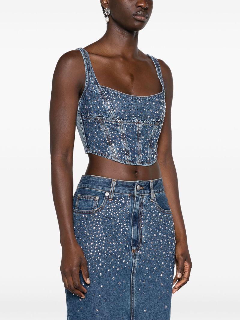Blue Rhinestone Denim Bustier Top
