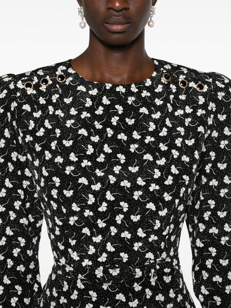 Black Clover-print Silk Mini Dress