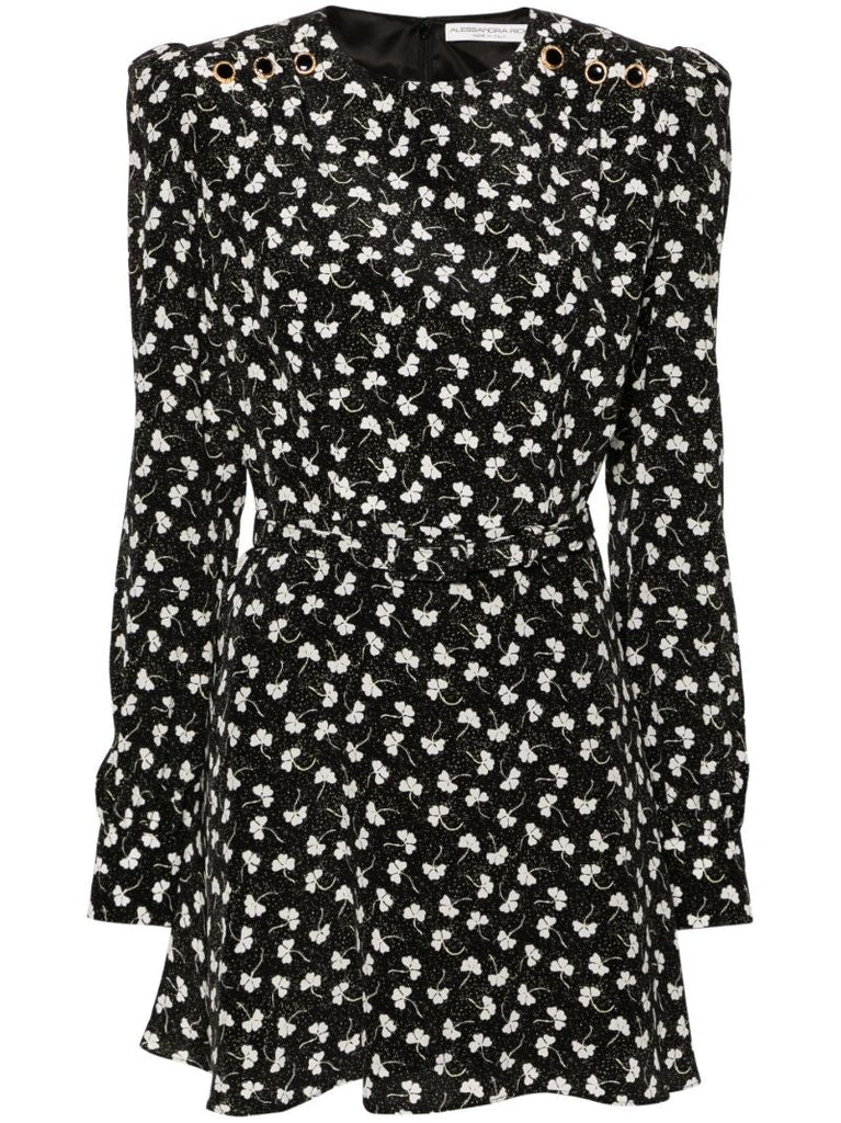 Black Clover-print Silk Mini Dress