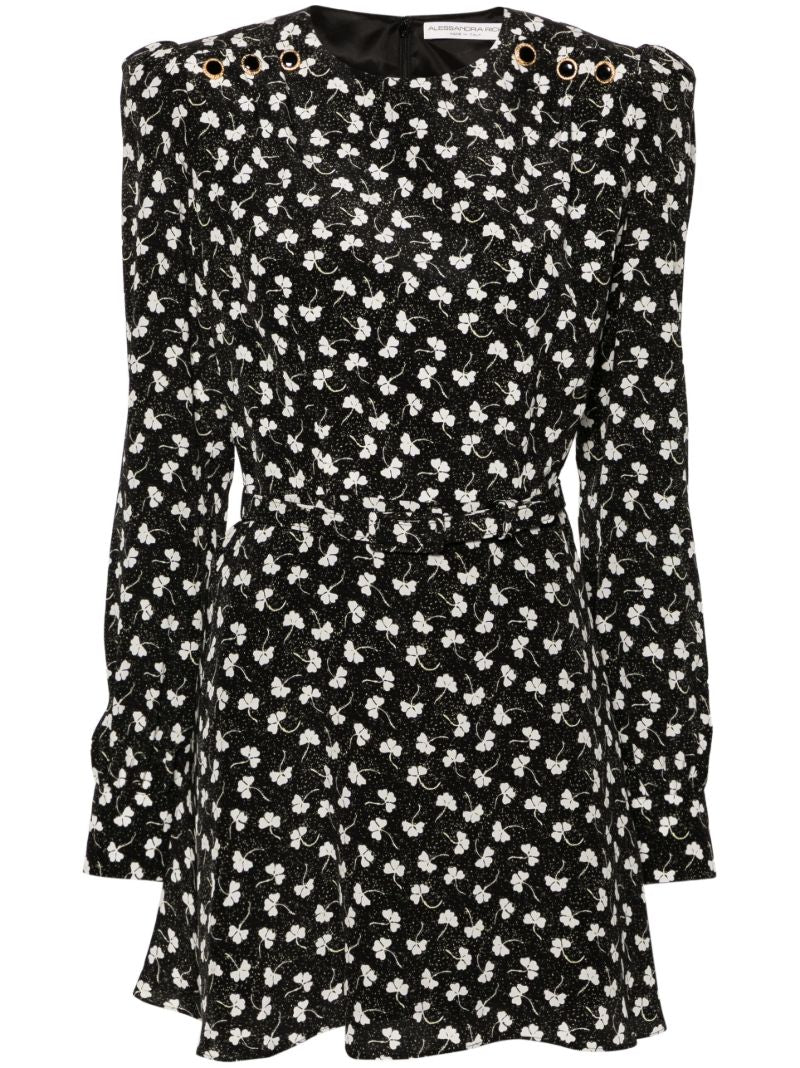 Black Clover-print Silk Mini Dress