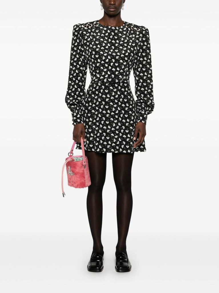 Black Clover-print Silk Mini Dress