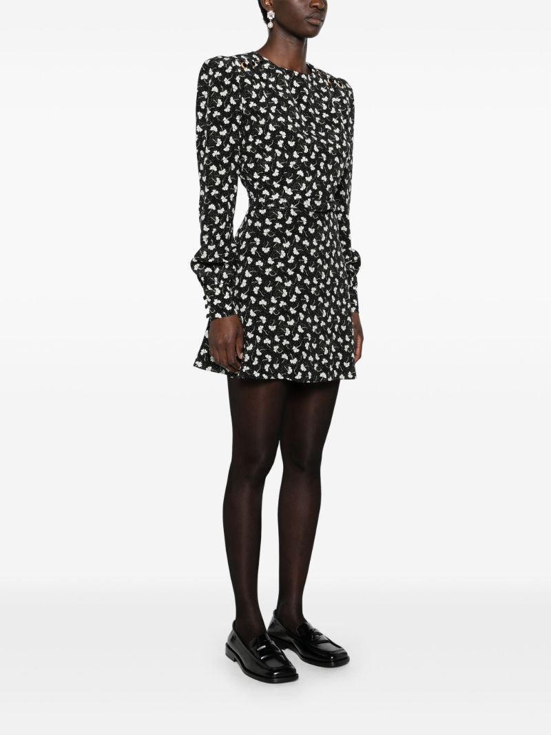 Black Clover-print Silk Mini Dress
