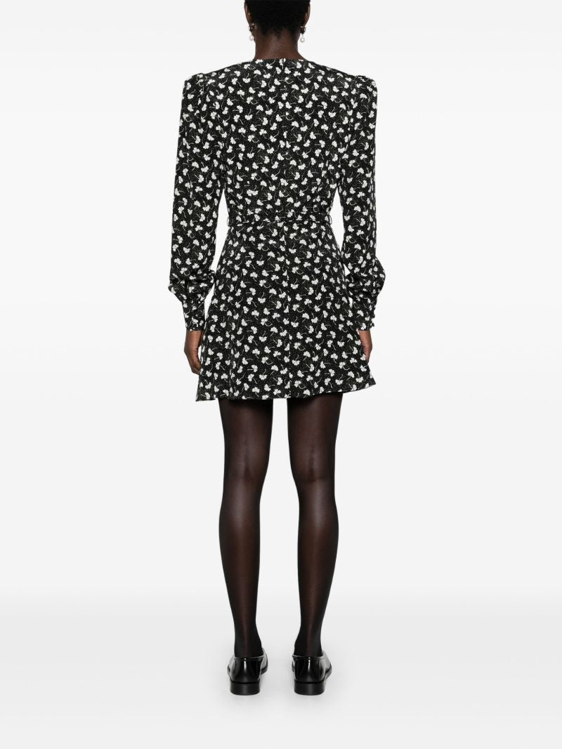 Black Clover-print Silk Mini Dress