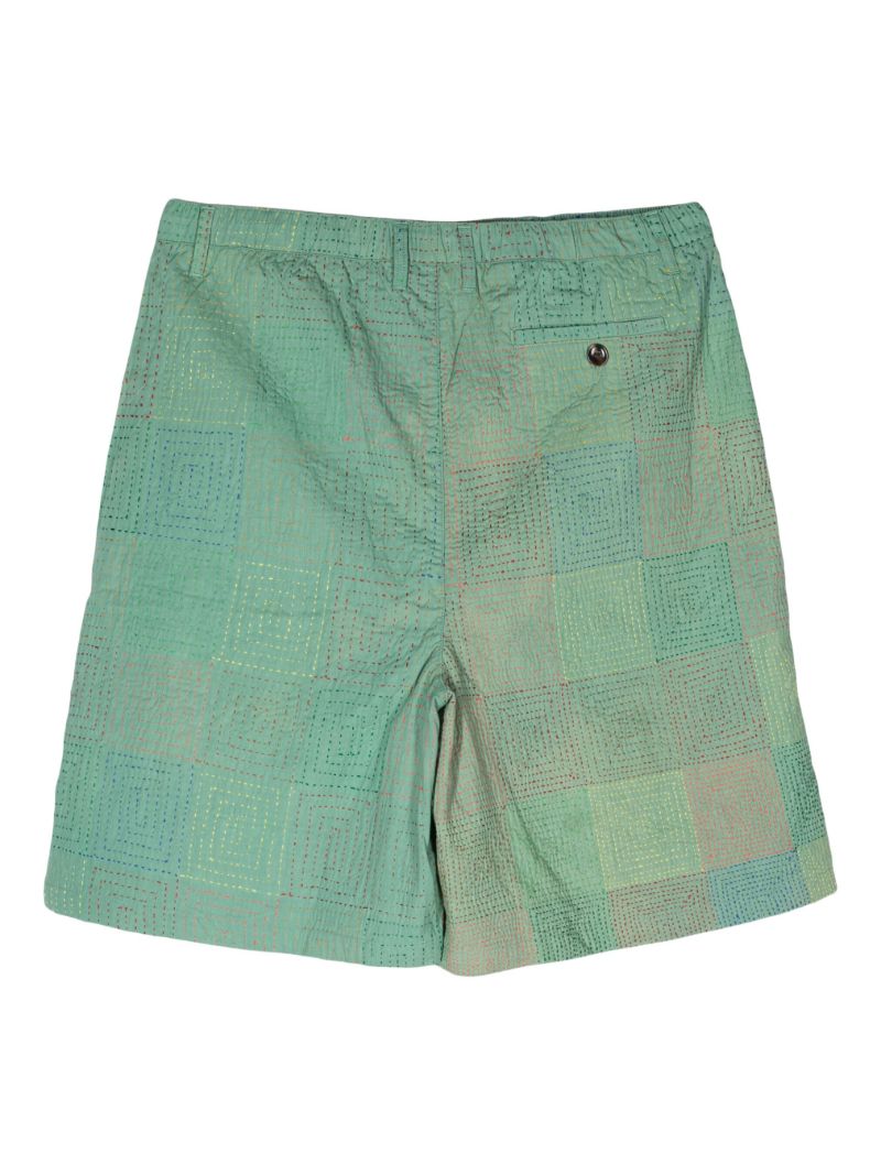 Green Quilted Cotton Shorts