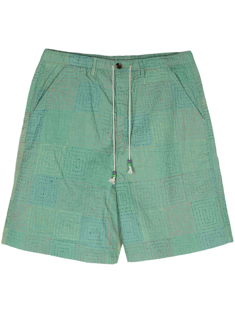 Green Quilted Cotton Shorts