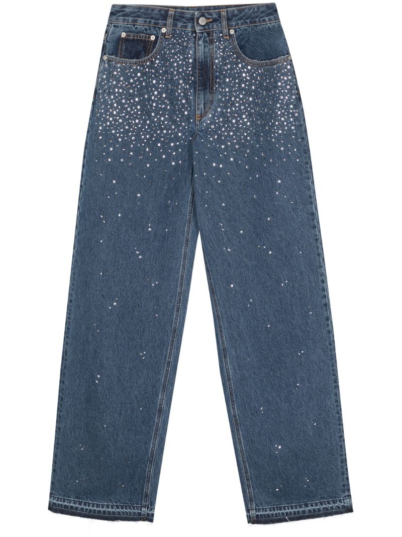 Blue Rhinestone Straight-leg Jeans