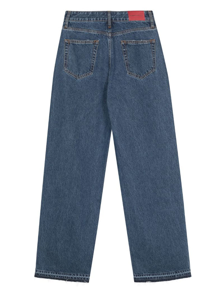 Blue Rhinestone Straight-leg Jeans