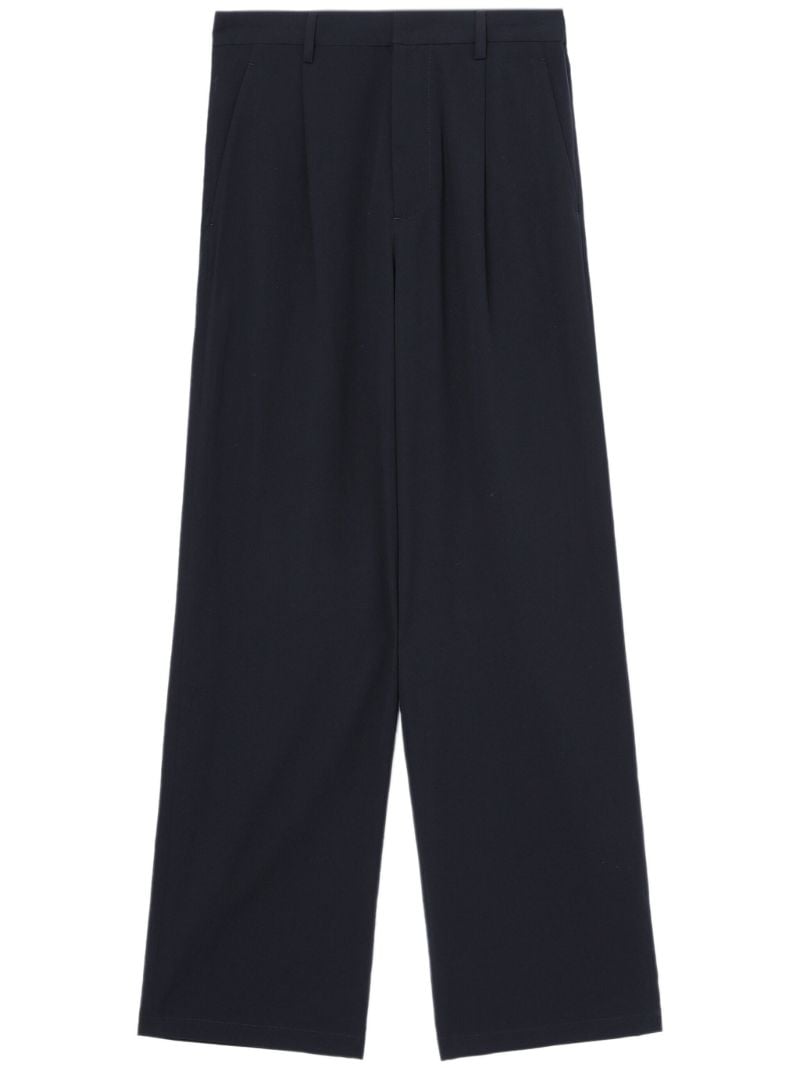 Blue Pleated Straight-leg Trousers