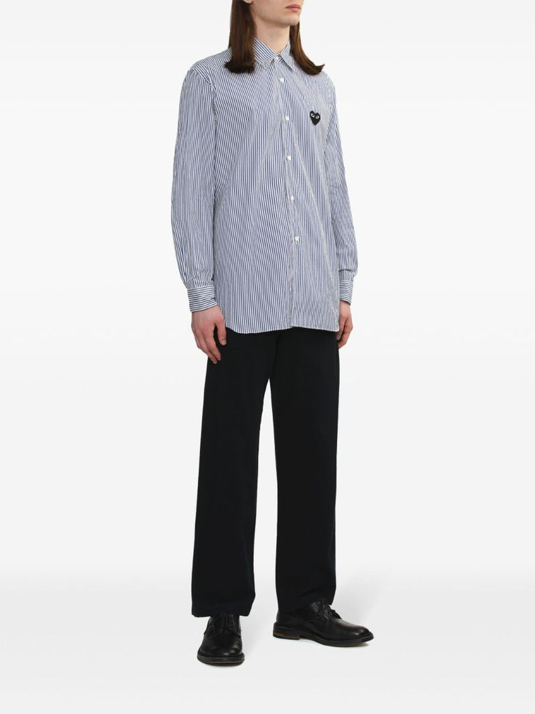 Blue Pleated Straight-leg Trousers