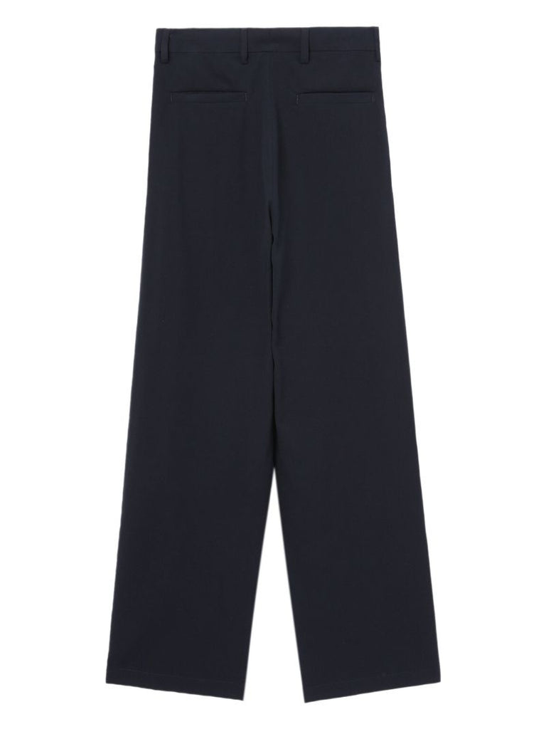 Blue Pleated Straight-leg Trousers
