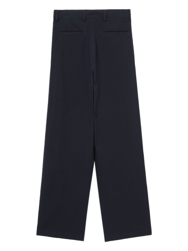 Blue Pleated Straight-leg Trousers