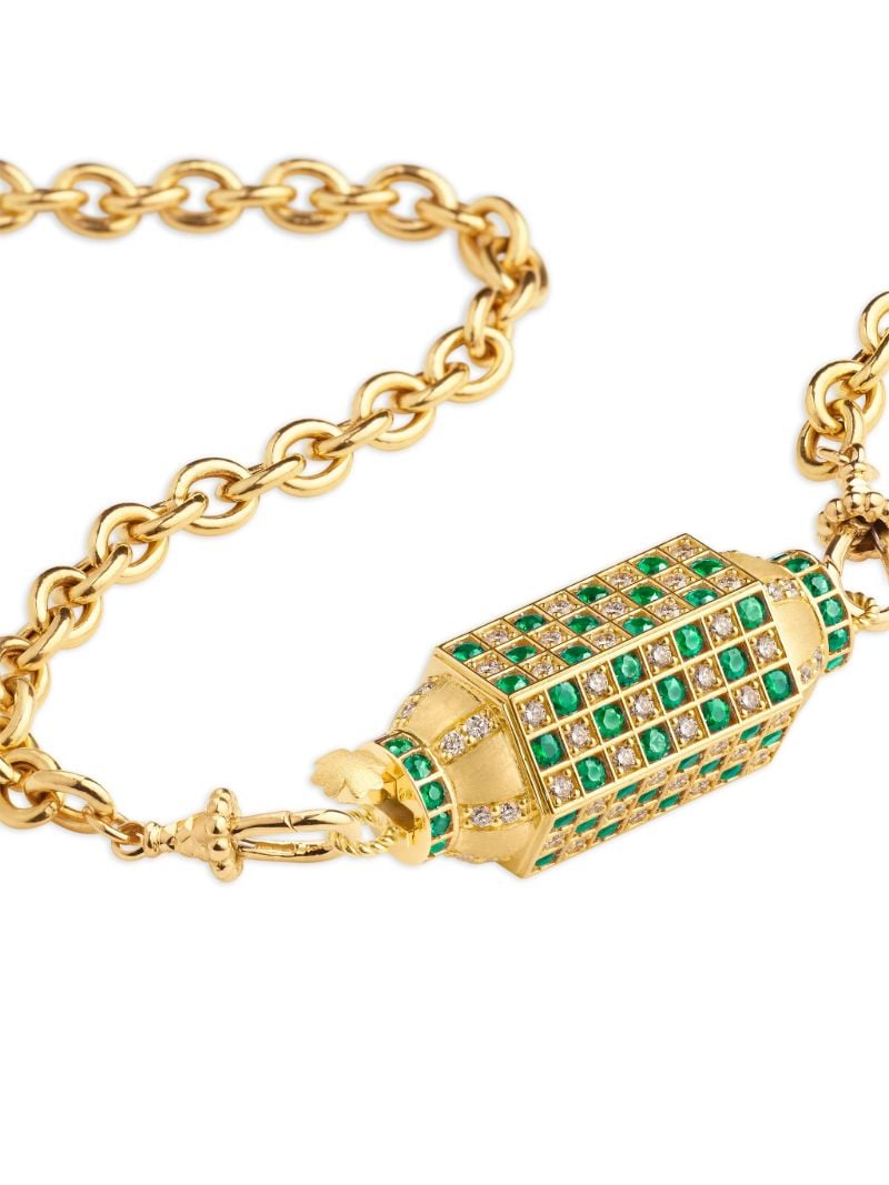 18k Yellow Gold Locket Diamond and Emerald Necklace
