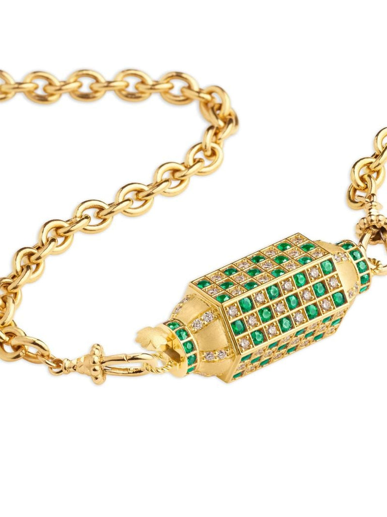 18k Yellow Gold Locket Diamond and Emerald Necklace