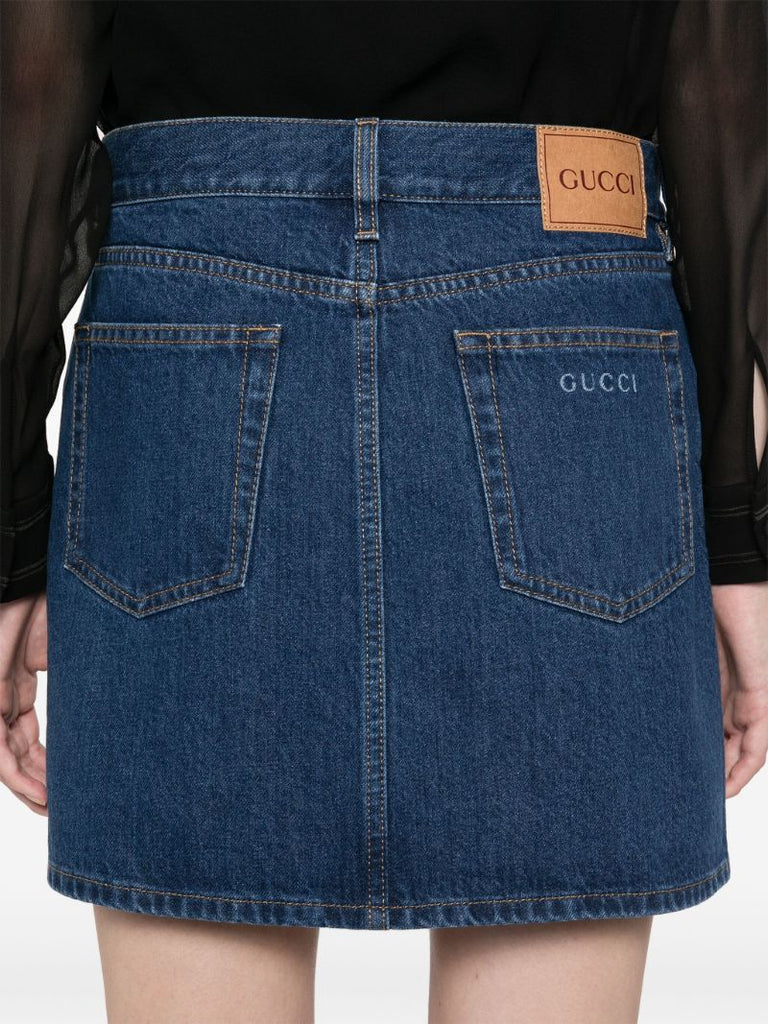Blue Logo-lasered Denim Skirt