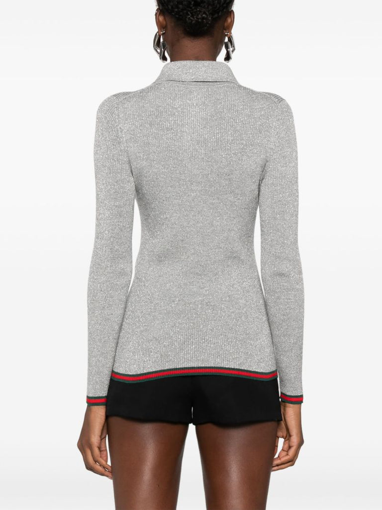 Grey Knitted Polo Top