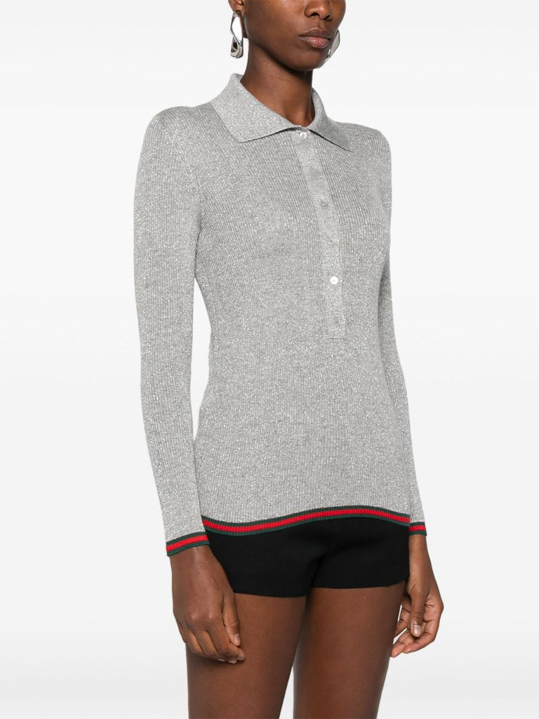 Grey Knitted Polo Top