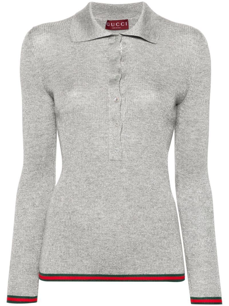 Grey Knitted Polo Top