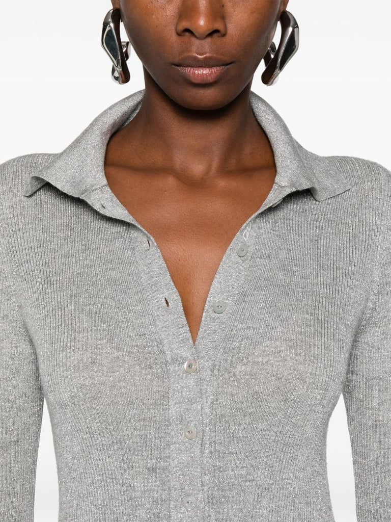 Grey Knitted Polo Top