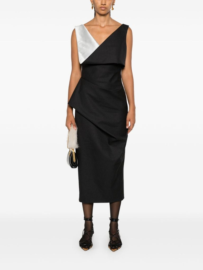 Pinstripe Asymmetric Pencil Dress