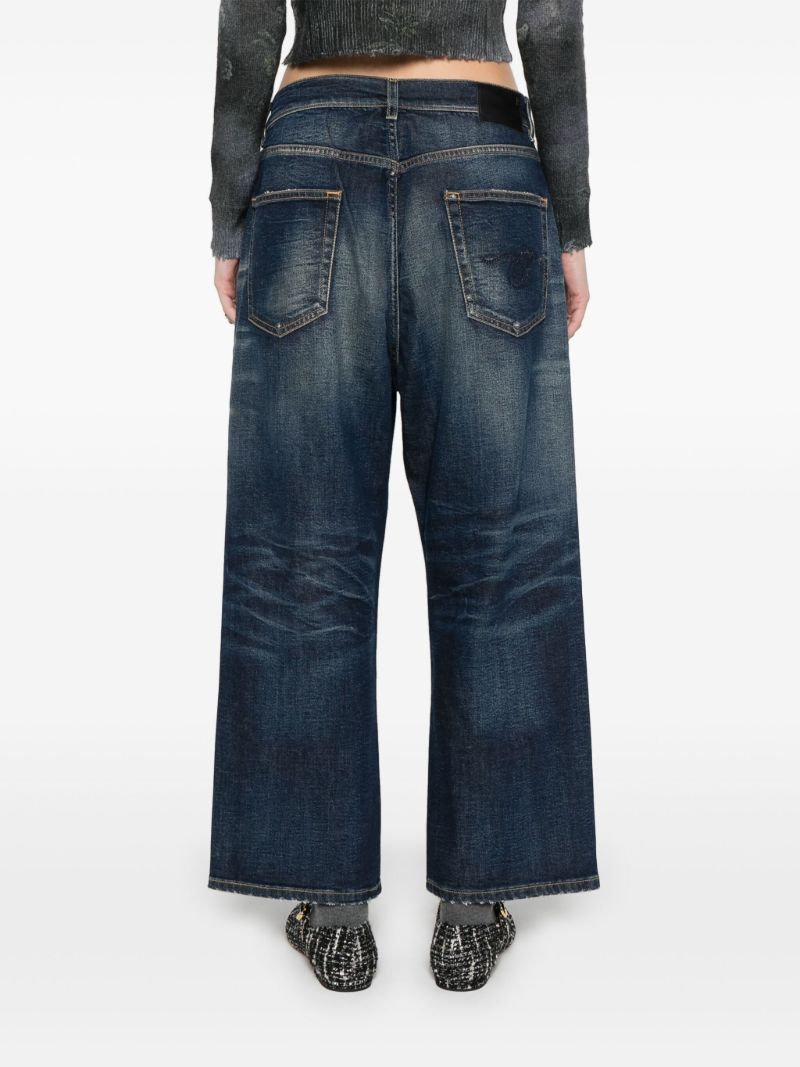 Blue Stonewashed Wide-leg Jeans