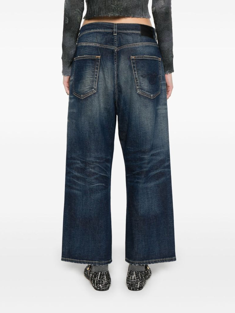 Blue Stonewashed Wide-leg Jeans