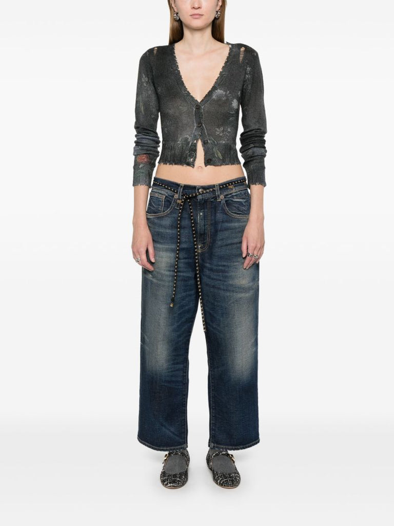 Blue Stonewashed Wide-leg Jeans