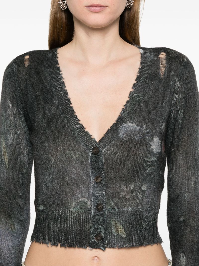 Black Floral-intarsia Cashmere Cardigan