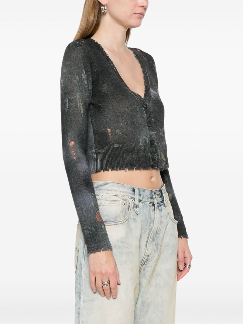 Black Floral-intarsia Cashmere Cardigan