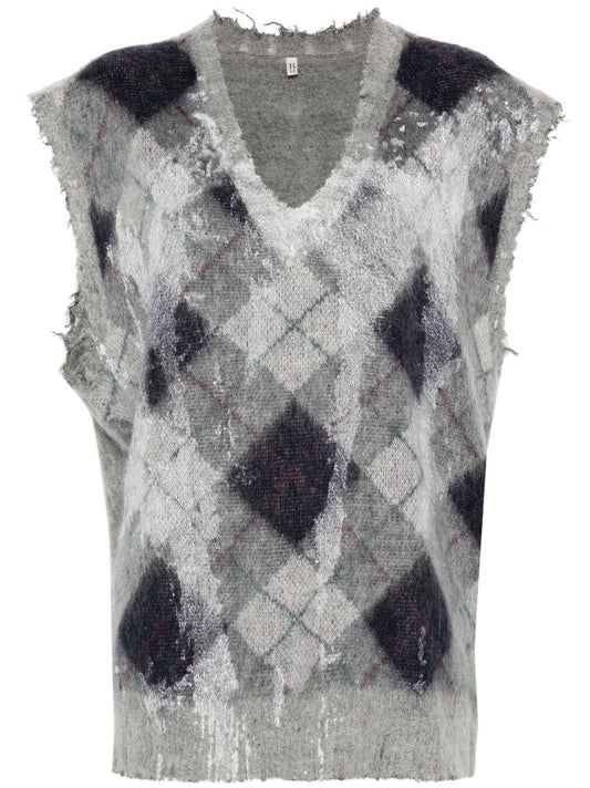 Grey Distressed-effect Vest