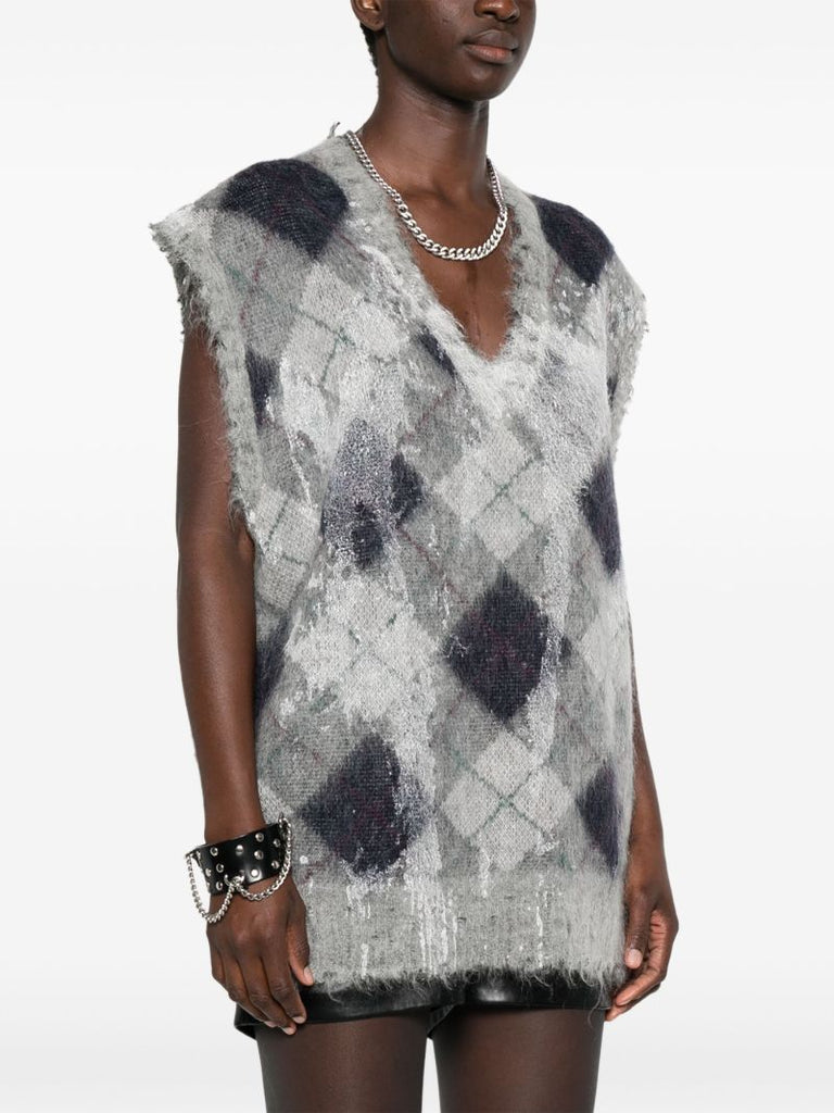 Grey Distressed-effect Vest